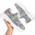 Colorful Aztec Geometric Pattern Print White Chunky Shoes