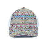 Colorful Aztec Geometric Pattern Print White Mesh Trucker Cap