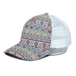 Colorful Aztec Geometric Pattern Print White Mesh Trucker Cap