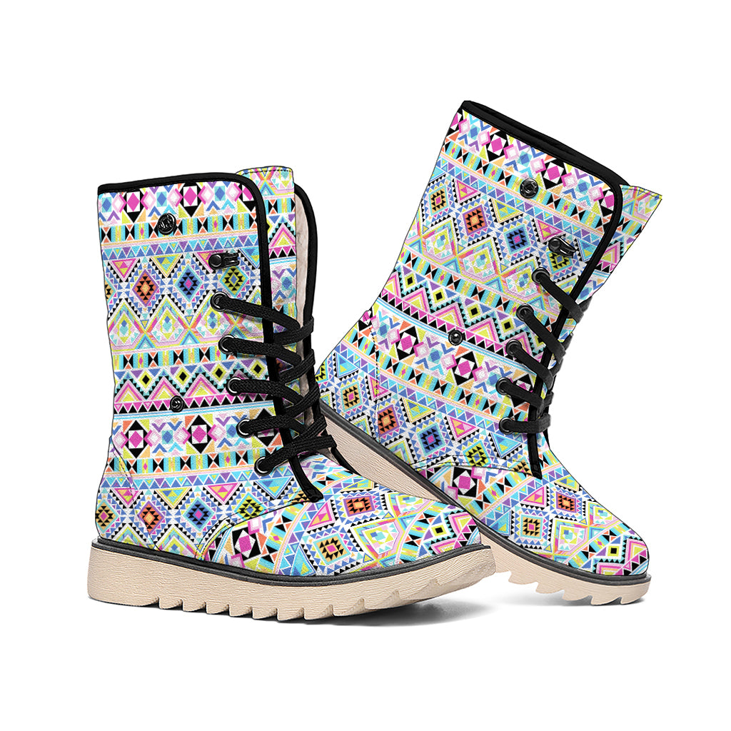 Colorful Aztec Geometric Pattern Print Winter Boots