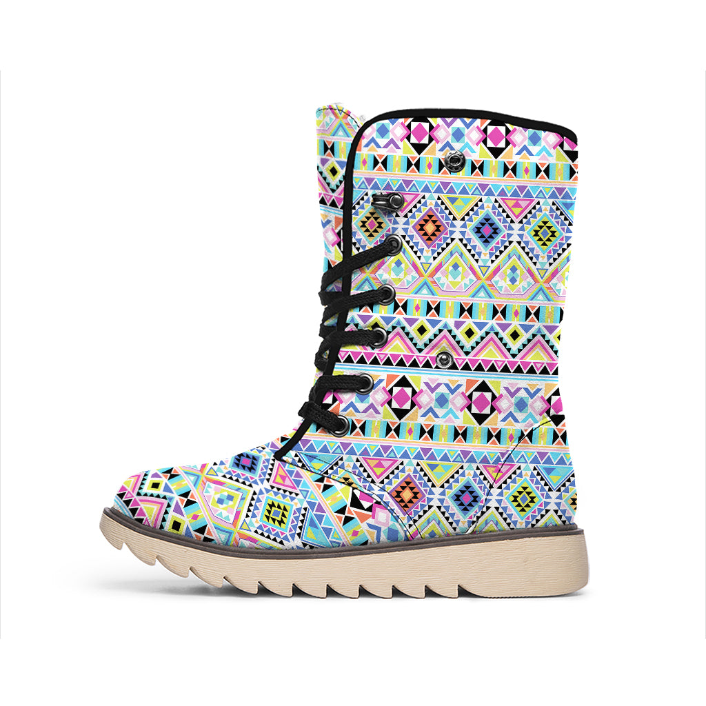 Colorful Aztec Geometric Pattern Print Winter Boots