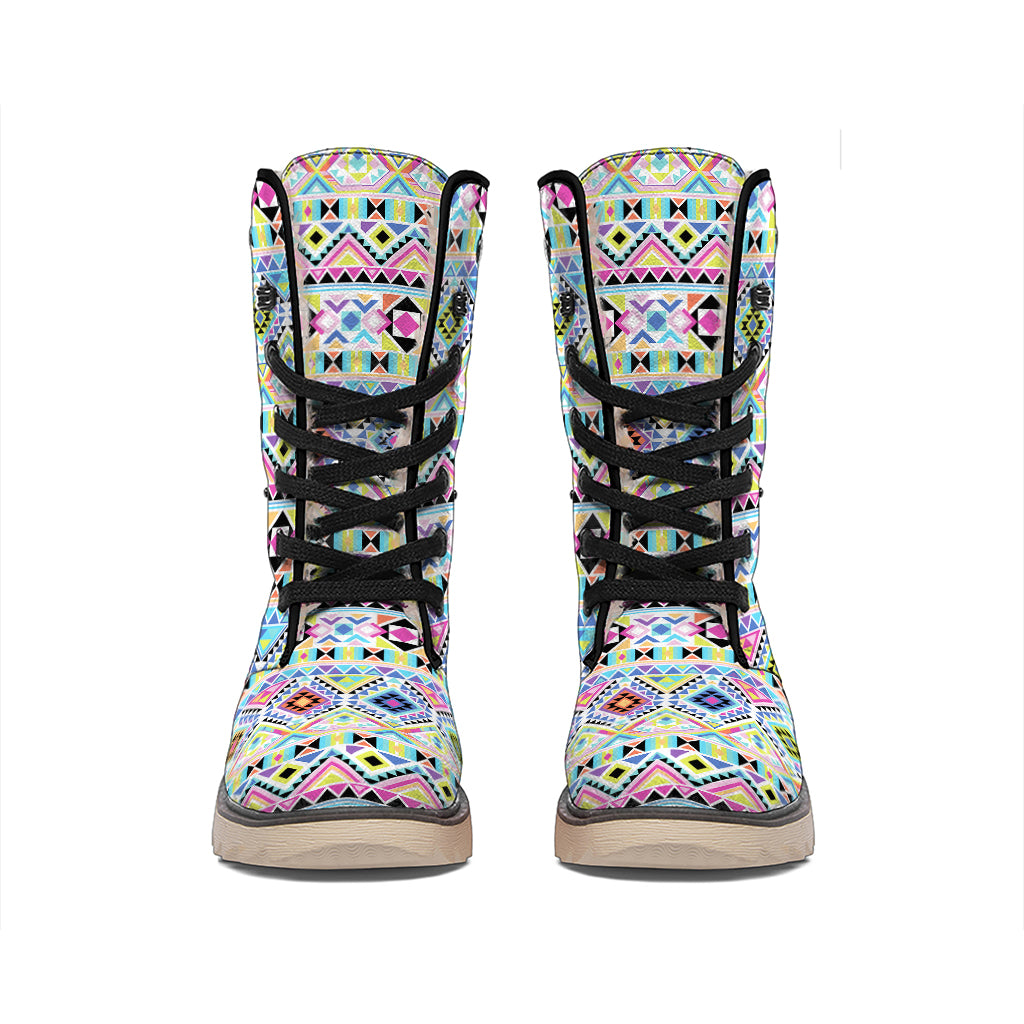 Colorful Aztec Geometric Pattern Print Winter Boots