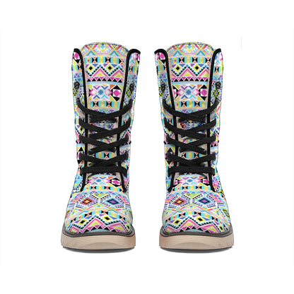 Colorful Aztec Geometric Pattern Print Winter Boots