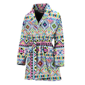 Colorful Aztec Geometric Pattern Print Women's Bathrobe