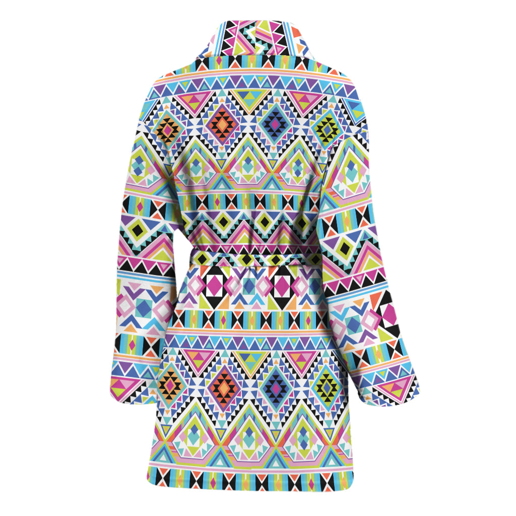 Colorful Aztec Geometric Pattern Print Women's Bathrobe