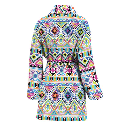 Colorful Aztec Geometric Pattern Print Women's Bathrobe