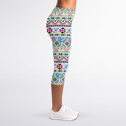 Colorful Aztec Geometric Pattern Print Women's Capri Leggings