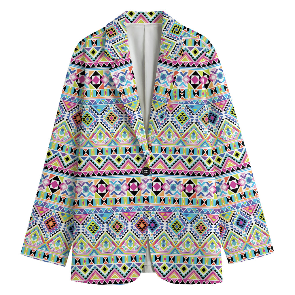 Colorful Aztec Geometric Pattern Print Women's Cotton Blazer
