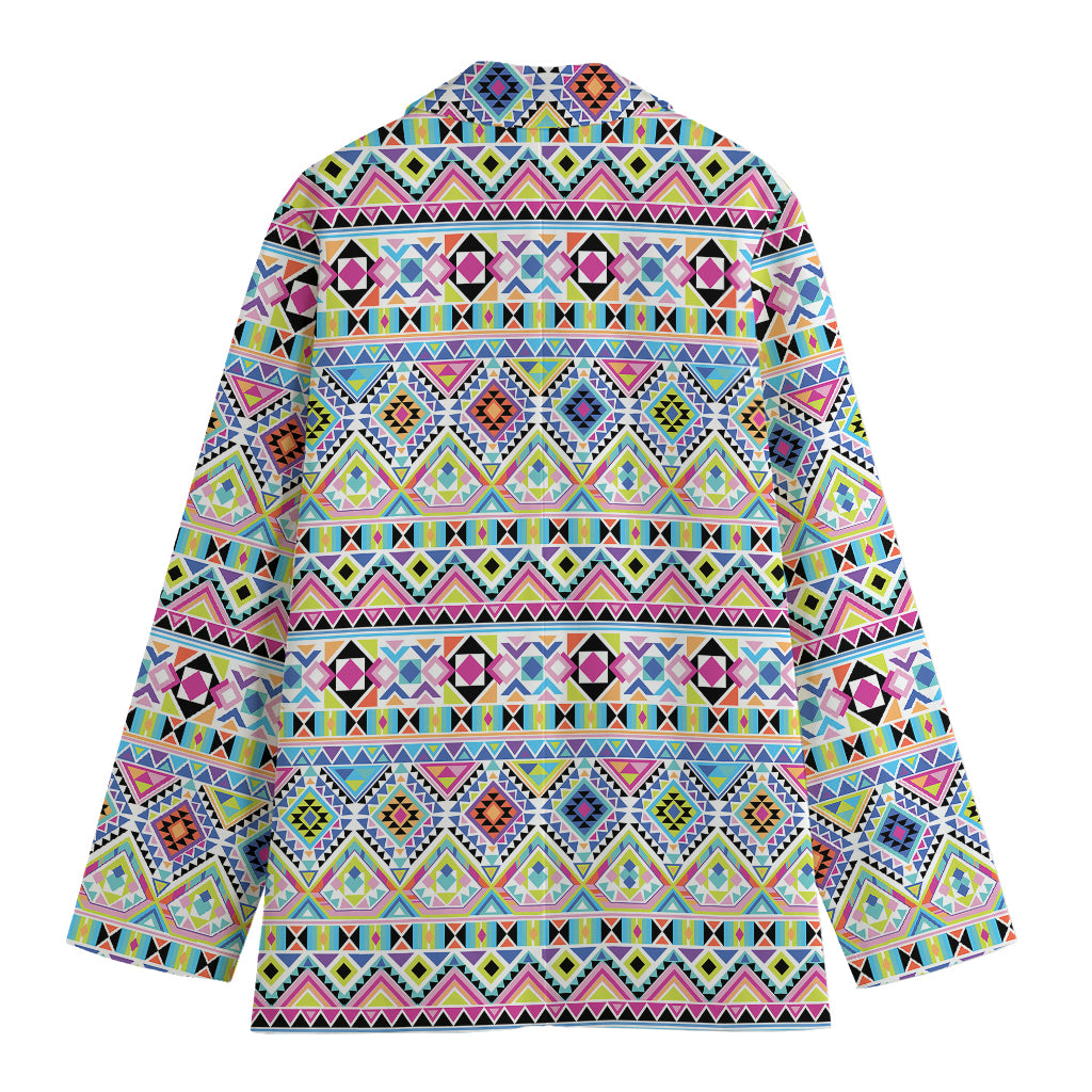 Colorful Aztec Geometric Pattern Print Women's Cotton Blazer
