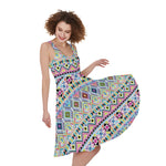Colorful Aztec Geometric Pattern Print Women's Sleeveless Dress
