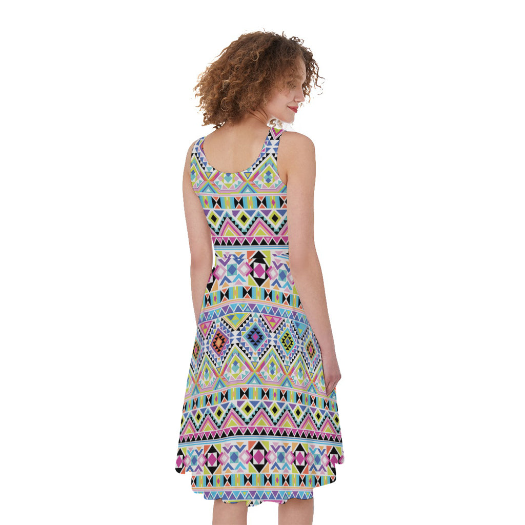 Colorful Aztec Geometric Pattern Print Women's Sleeveless Dress