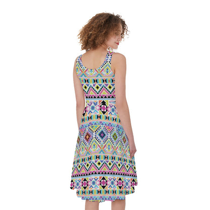 Colorful Aztec Geometric Pattern Print Women's Sleeveless Dress