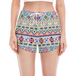 Colorful Aztec Geometric Pattern Print Women's Split Running Shorts