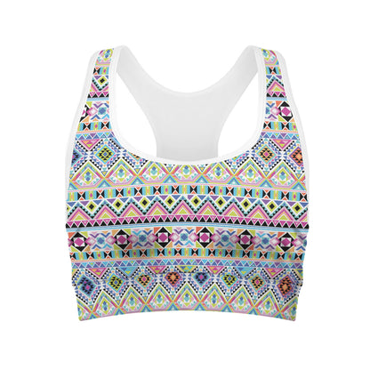 Colorful Aztec Geometric Pattern Print Women's Sports Bra
