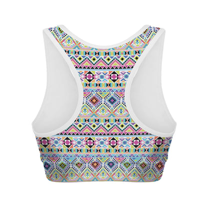 Colorful Aztec Geometric Pattern Print Women's Sports Bra