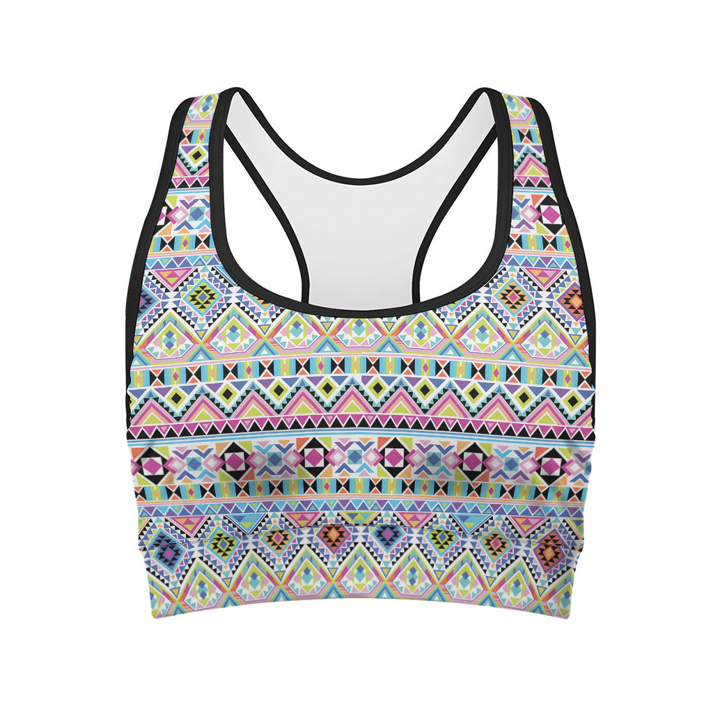 Colorful Aztec Geometric Pattern Print Women's Sports Bra
