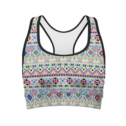 Colorful Aztec Geometric Pattern Print Women's Sports Bra