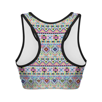 Colorful Aztec Geometric Pattern Print Women's Sports Bra