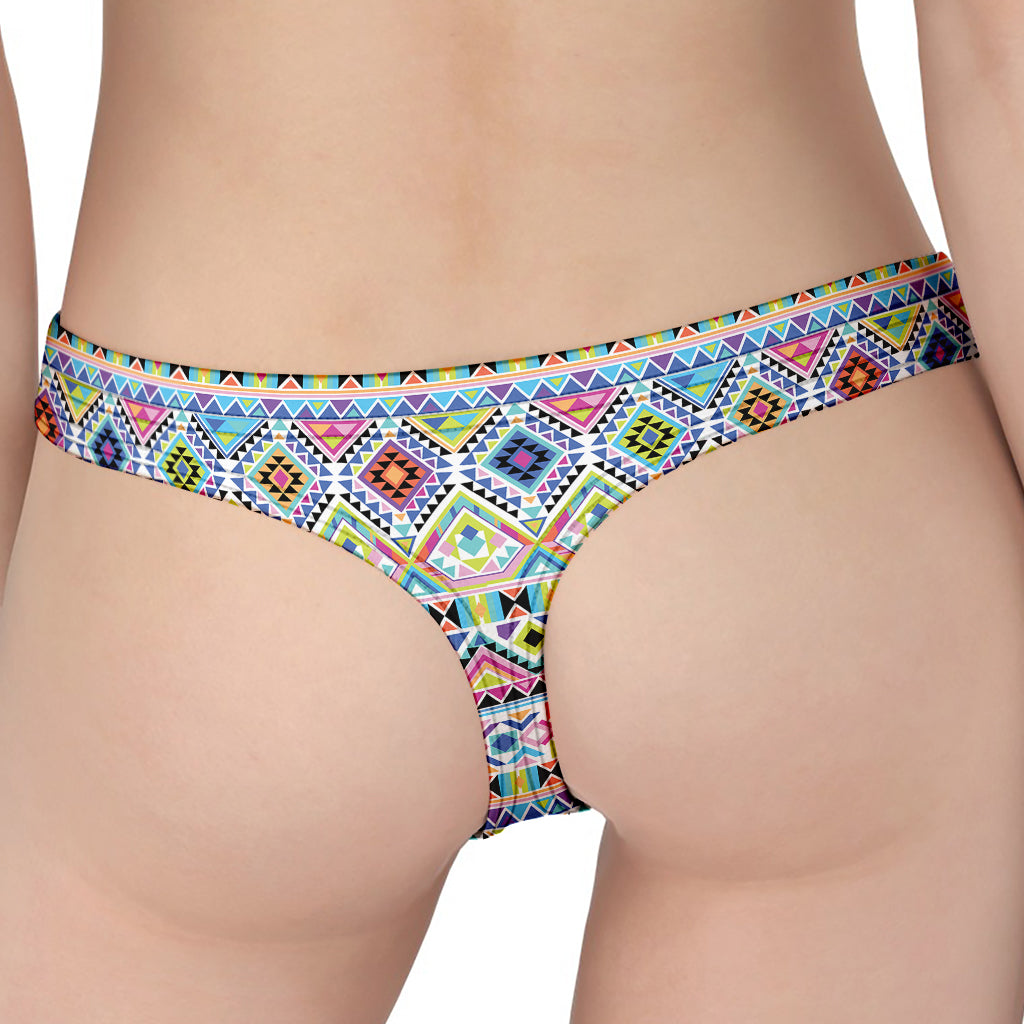 Colorful Aztec Geometric Pattern Print Women's Thong