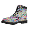 Colorful Aztec Geometric Pattern Print Padded Collar Lace Up Boots