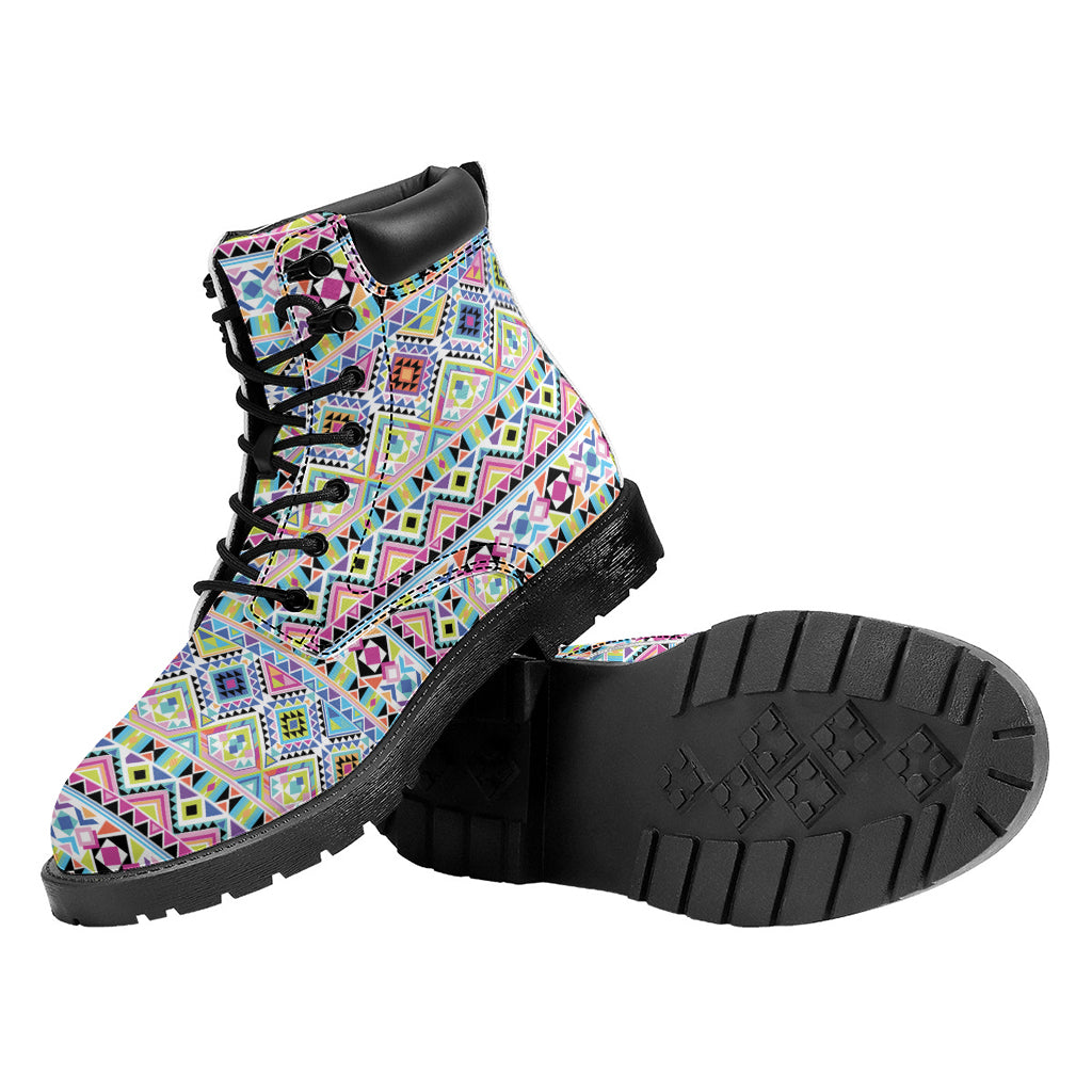 Colorful Aztec Geometric Pattern Print Work Boots