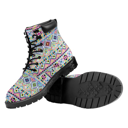 Colorful Aztec Geometric Pattern Print Work Boots