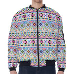 Colorful Aztec Geometric Pattern Print Zip Sleeve Bomber Jacket