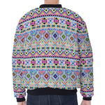 Colorful Aztec Geometric Pattern Print Zip Sleeve Bomber Jacket