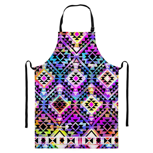 Colorful Aztec Pattern Print Bib Apron With Pocket