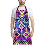 Colorful Aztec Pattern Print Bib Apron With Pocket