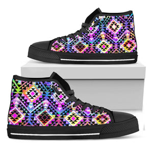Colorful Aztec Pattern Print Black High Top Sneakers