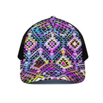 Colorful Aztec Pattern Print Black Mesh Trucker Cap