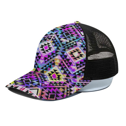 Colorful Aztec Pattern Print Black Mesh Trucker Cap
