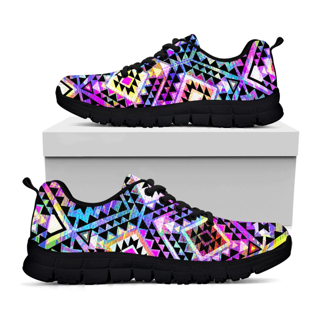 Colorful Aztec Pattern Print Black Running Shoes