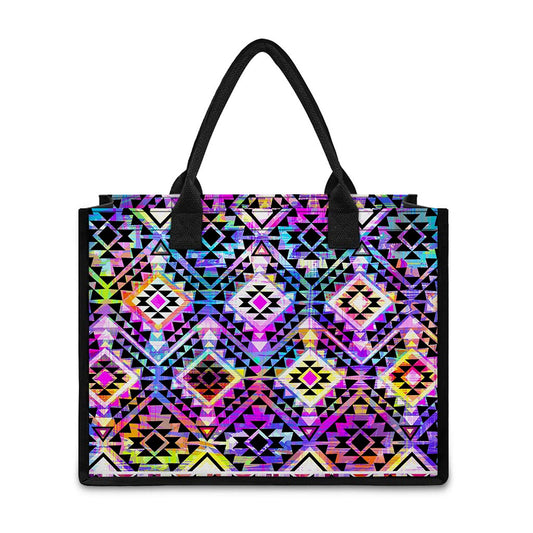 Colorful Aztec Pattern Print Canvas Tote Bag
