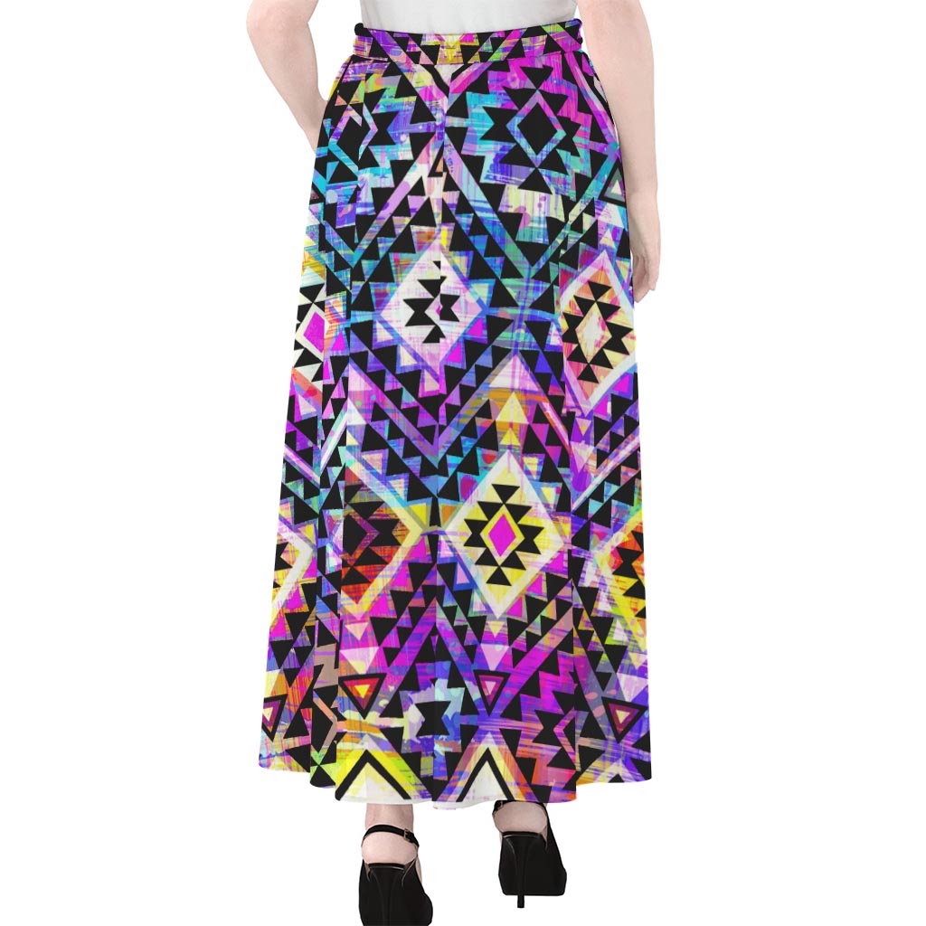 Colorful Aztec Pattern Print Chiffon Maxi Skirt