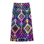 Colorful Aztec Pattern Print Cotton Front Slit Maxi Skirt