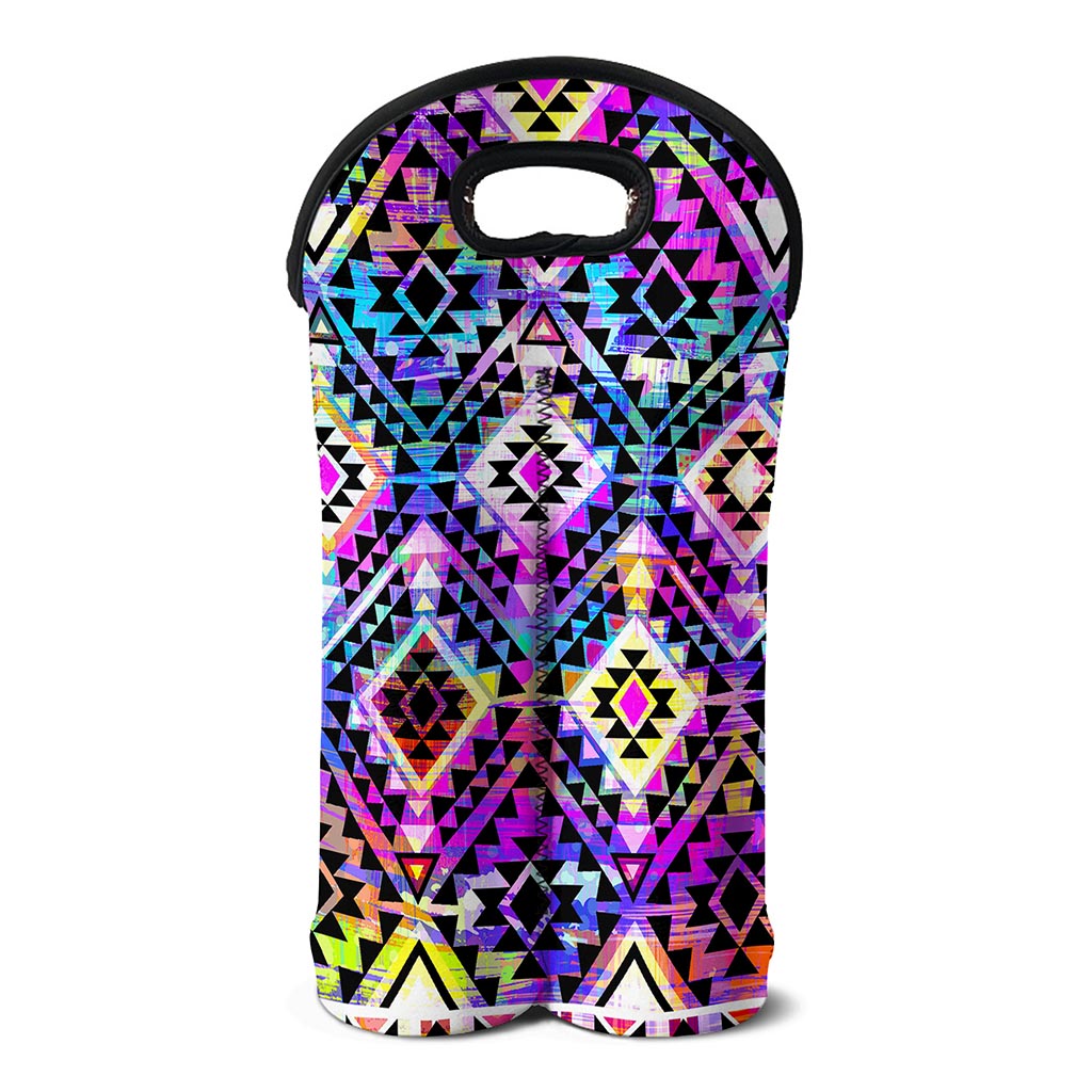 Colorful Aztec Pattern Print Double Neoprene Wine Tote