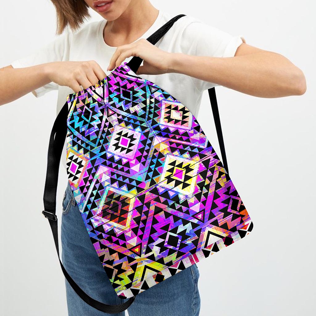 Colorful Aztec Pattern Print Drawstring Backpack