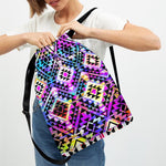 Colorful Aztec Pattern Print Drawstring Backpack