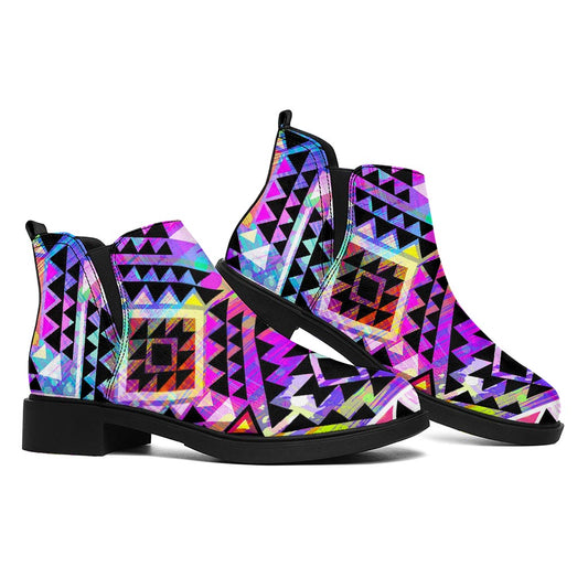 Colorful Aztec Pattern Print Flat Ankle Boots