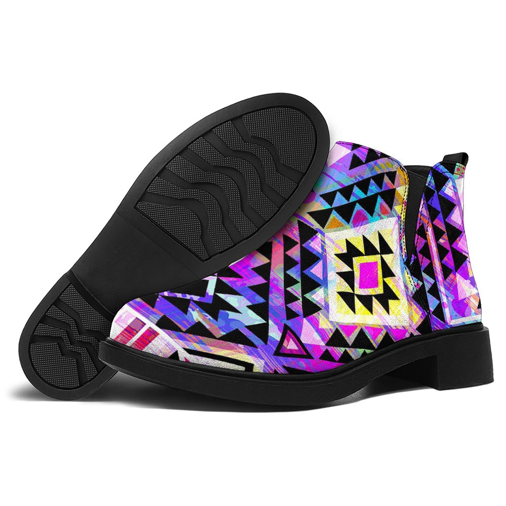 Colorful Aztec Pattern Print Flat Ankle Boots