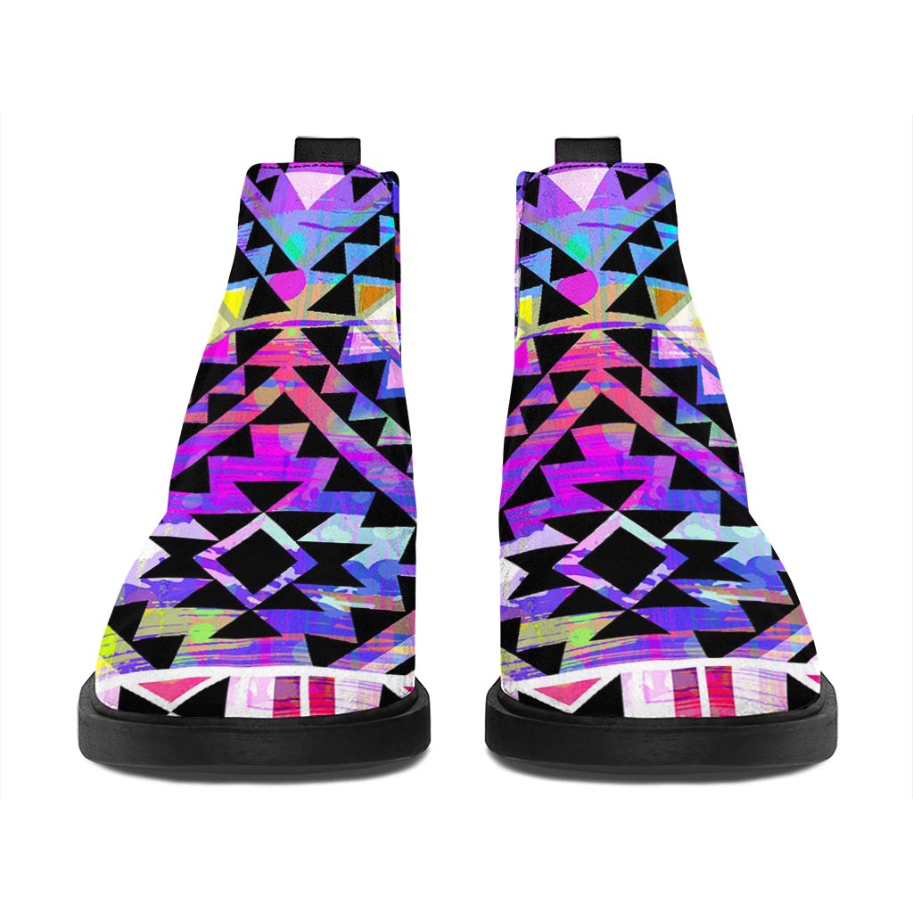 Colorful Aztec Pattern Print Flat Ankle Boots