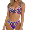 Colorful Aztec Pattern Print Front Bow Tie Bikini