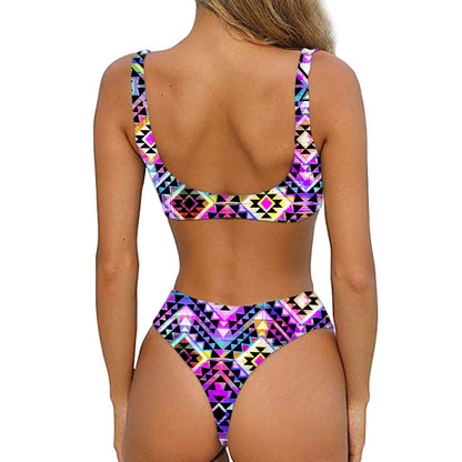 Colorful Aztec Pattern Print Front Bow Tie Bikini
