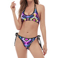 Colorful Aztec Pattern Print Halter Scoop Tie Side Bikini