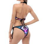 Colorful Aztec Pattern Print Halter Scoop Tie Side Bikini
