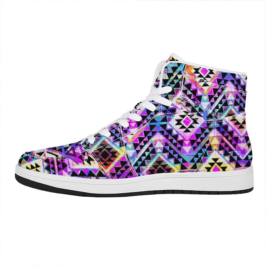 Colorful Aztec Pattern Print High Top Leather Sneakers