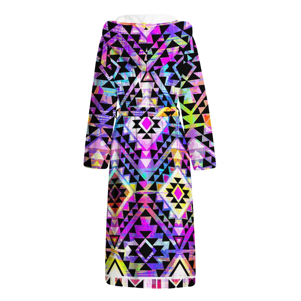 Colorful Aztec Pattern Print Hooded Bathrobe