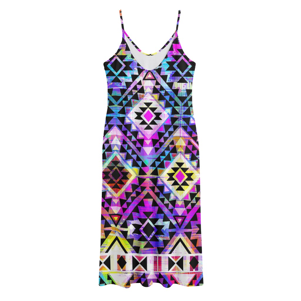 Colorful Aztec Pattern Print Jersey Midi Cami Dress